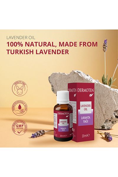 Dermoten Reines Lavendelöl, 100 % natürliches ätherisches Öl in therapeutischer Qualität für Aromatherapie, Hautpflege