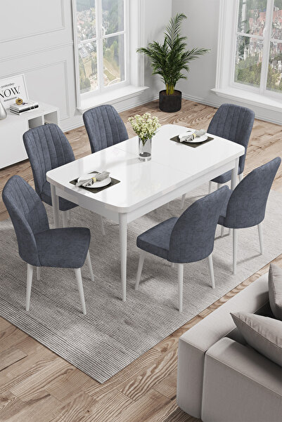 Canisa Concept Rio Serisi 80x132 Açılabilir Mdf Mutfak Masası Takımı Beyaz Ma...