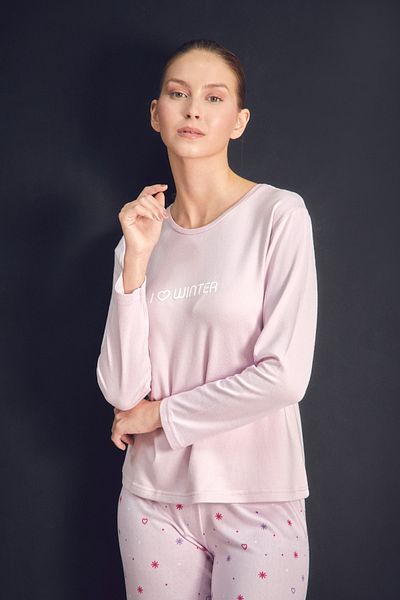 Fulla Moda Text Printed Crew Neck 2 Piece Pajamas Set