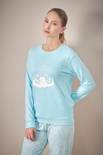 Fulla Moda Set de pijamale din 2 piese cu gâtul rotund brodat cu ursuleț