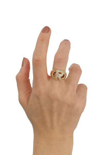 Çlk Accessories Premium R Letter Ring Rhinestone Letter Ring