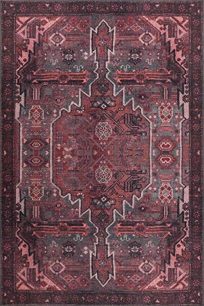 ARTLOOP Folk Etnik Desenli Dokuma Taban Dekoratif Bordo Halı BA 25