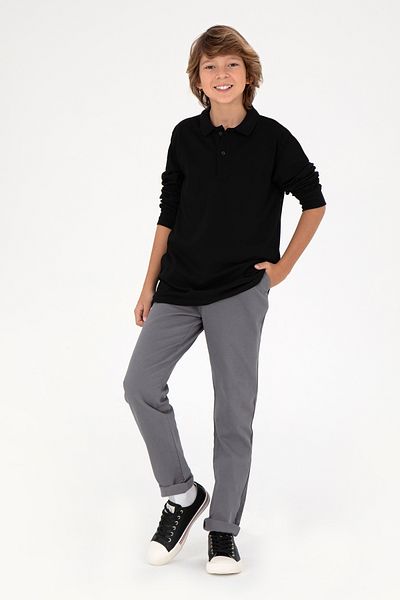 U.S. Polo Assn. Boy's Black Basic Polo Neck Sweatshirt 50293745 -Vr046