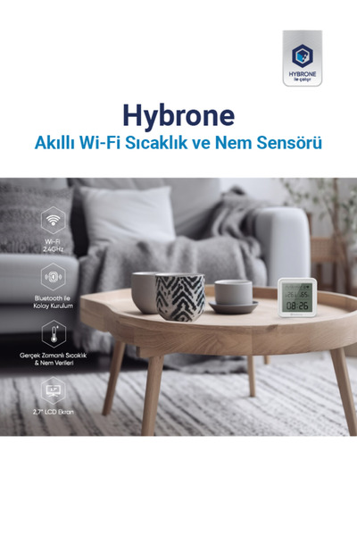 Hybrone Akıllı Wi-fi Lcd Ekranlı Sıcaklık Ve Nem Sensörü, Uygulama Üzerinden Anında Bildirim