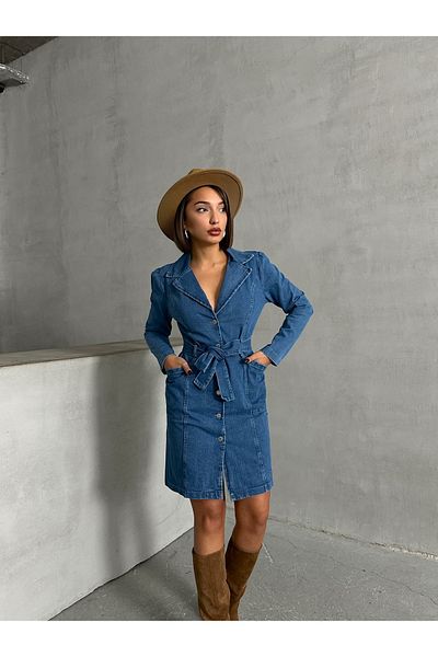 Miss Prova Rochie de denim albastru deschis cu curea în talie M Misel8976