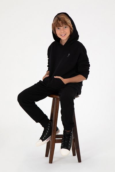 U.S. Polo Assn. Boy's Black Basic Hooded Sweatshirt 50298269 -Vr046