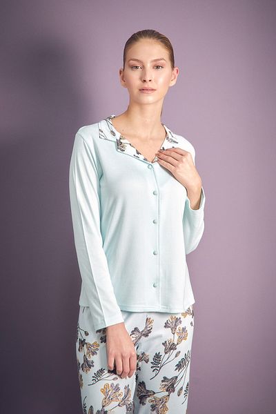 Fulla Moda Set de 2 pijamale cu guler de cămașă cu model de frunze