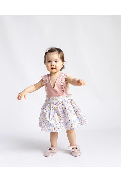 Le Mabelle Maria Baby Romper - Dried Rose and Lacy Shoulder Detail