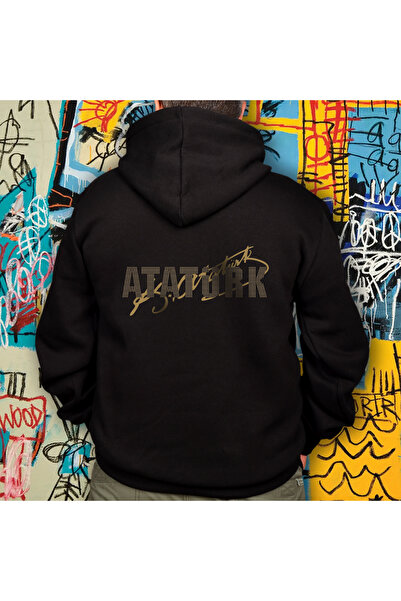 Crea Eymer Wear سويت شيرت بقلنسوة أسود كبير الحجم مطبوع عليه حجر برونزي مطرز ...