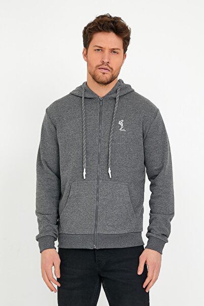 Polo State Ανδρική χειμερινή ζακέτα με σκελετό με φερμουάρ 3 κλωστών ανθρακί