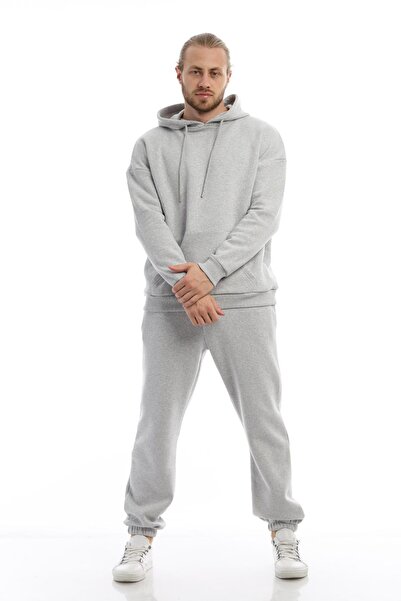 Polo State Ανδρικό φούτερ με κουκούλα με 3 κλωστές, βαμβακερή επένδυση, oversize, με τσέπη καγκουρό, γκρι