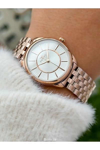 FERRO Brand Rose Color Steel Band Women Wrist Watch+Bracelet