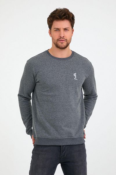 Polo State Мъжки суитшърт с бродирана яка и кръгла яка, стандартна кройка, 3 нишки, памучен плат