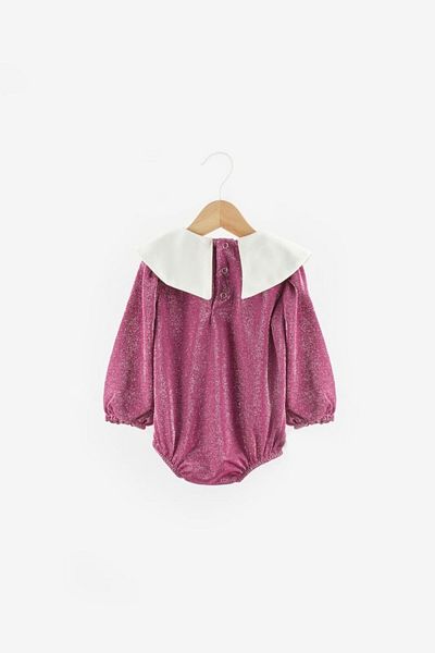 Le Mabelle Fuchsia Collar Detailed Glitter Baby Girl Jumpsuit - Bailey