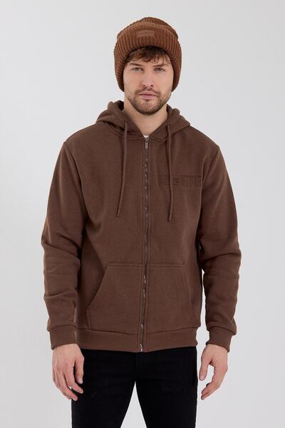 Polo State Age Of State Бродирана суитшърт с цип и 3 нишки, кафява