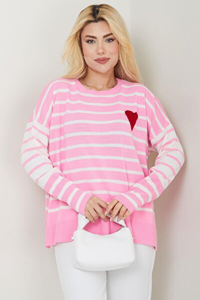 SENSTIL سترة وردية مخططة على شكل قلب - SS2617