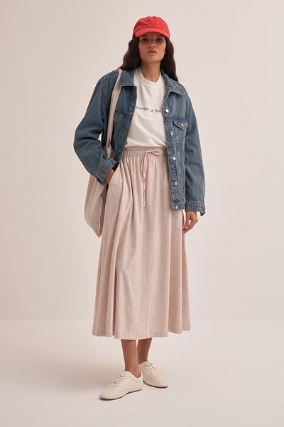 EBU Prive Women's Organic Cotton Skirt - Stitching Detail and Natural