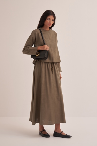 EBU Prive Women's Organic Cotton Blouse Skirt Set Brown