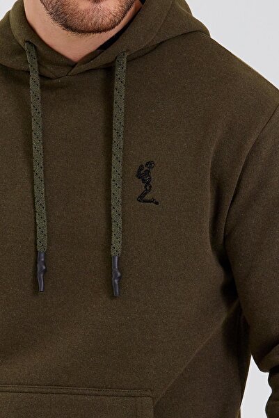 Polo State Erkek İskelet Nakışlı 3 İplik Kapüşonlu Sweatshirt Haki