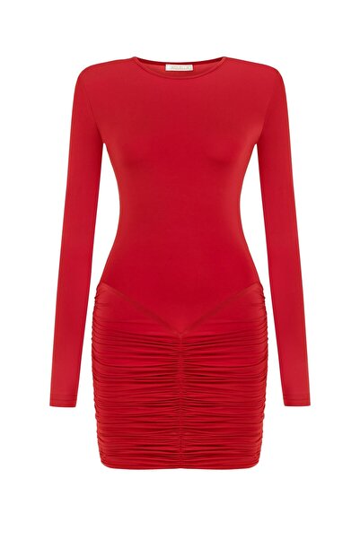 AQUELLA LEONIE MINI RED DRAPE DRESS