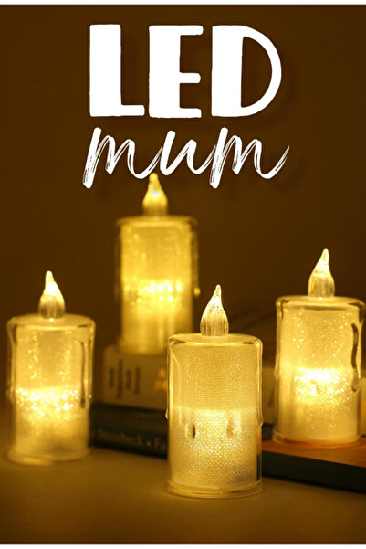 C&On Design 4 Adet Eriyen Mini Led Mum Seti Pilli Dumansız Alevli Ledli Dekor...
