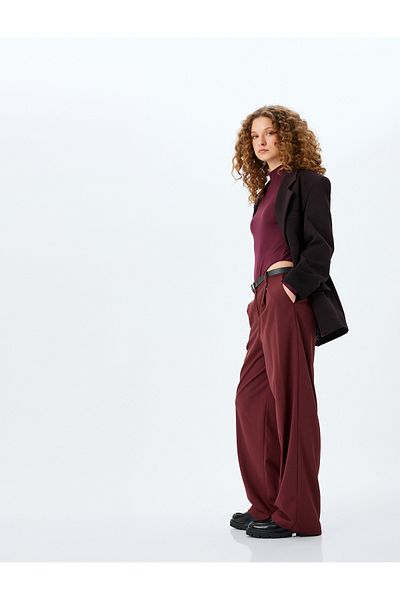 Koton Regular Waist Button Pocket Detailed Straight Long Leg Pleated Trousers