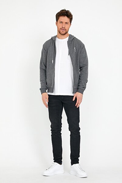 Polo State Ανδρική χειμερινή ζακέτα με σκελετό με φερμουάρ 3 κλωστών ανθρακί