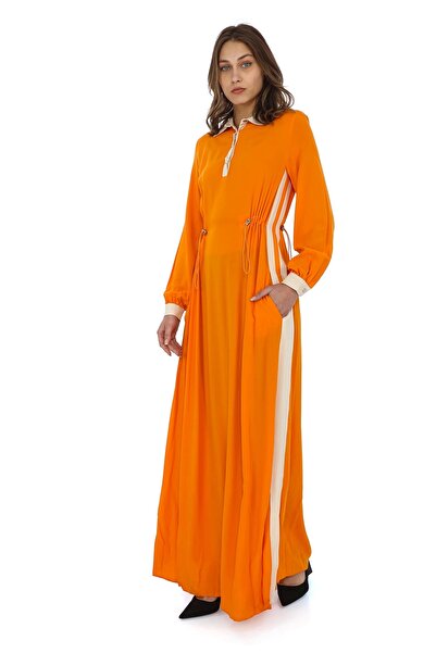 lodmela Πορτοκαλί φόρεμα βισκόζης - Πλαϊνή γραβάτα, Μοντέλο 2216