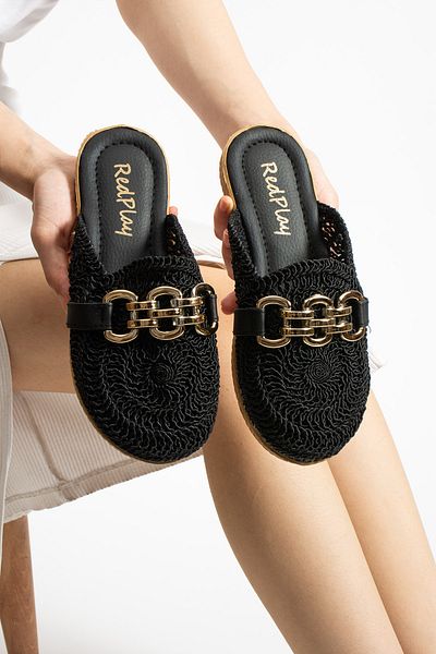 RedPlay Women's Slippers Lace Embroidered Chain Buckle Outdoor and Home Slippers
