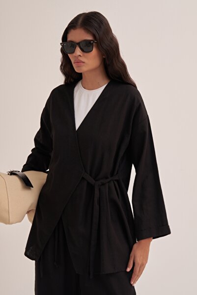 EBU Prive Μαύρο Σετ Κιμονό - Οργανικό Βαμβάκι, Γυναικείο με Κορδόνια