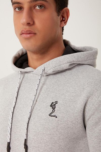 Polo State Men's Gray Sweatshirt - Skeleton Embroidery, Hood, 3 Thread