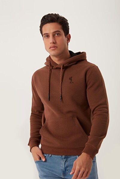 Polo State Hanorac cu glugă pentru bărbați, cu broderie schelet, cu 3 fire, maro