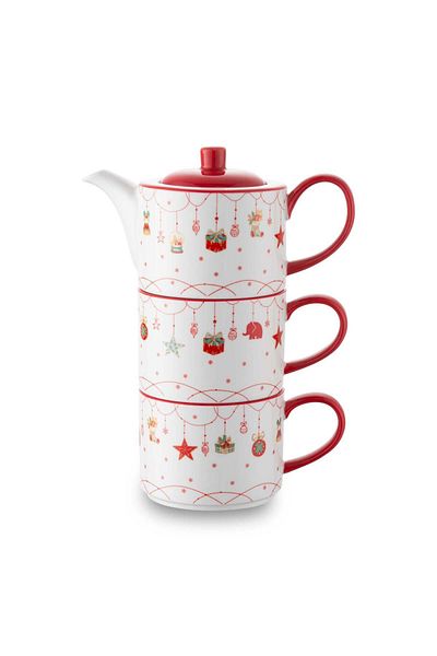 Jumbo New Year Janus Teapot and Set of 2 Cups
