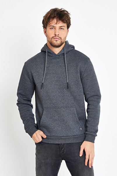 Polo State Ανδρικό φούτερ με κουκούλα και τσέπη καγκουρό 3 νήματα ανθρακί