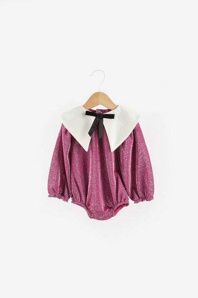 Le Mabelle Fuchsia Collar Detailed Glitter Baby Girl Jumpsuit - Bailey