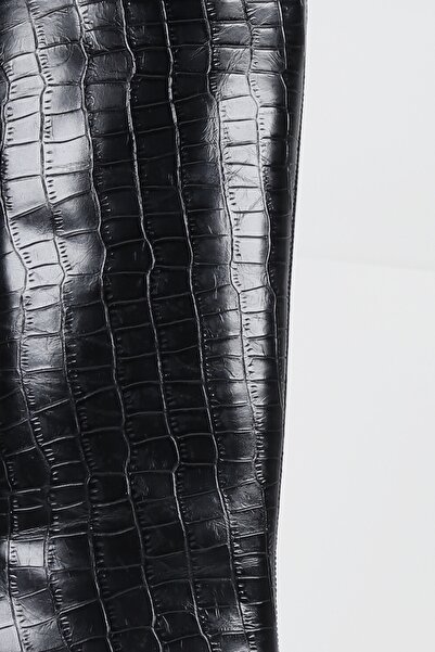 NiceDiffer Kroko Çizme, Siyah Croco Timsah Derisi Sivri Burunlu Kısa Topuklu ...