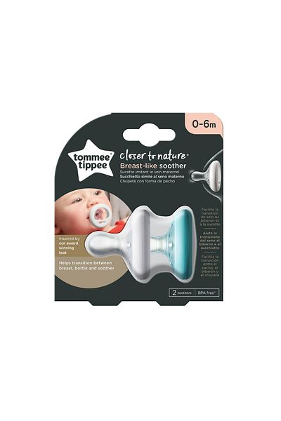tommee tippee Breastlike Pacifier 2 Pack 0-6 Months Blue-White