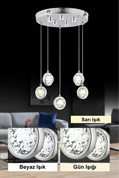 İstanbul Avize İstanbul Avize Dünya 5'li Gümüş Ledli Modern Kumandalı 3 Renk Led Avize