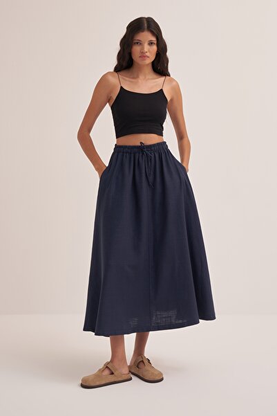 EBU Prive Γυναικεία φούστα από οργανικό βαμβάκι με λεπτομέρεια ραφής σε μπλε ναυτικό