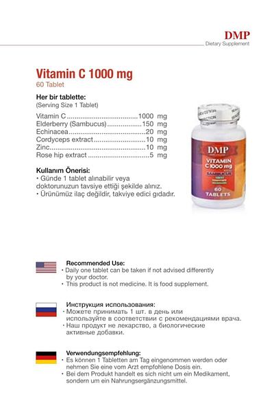 DMP 1000 Mg Vitamin C - Zinc Black Elderberry 60 Tablets