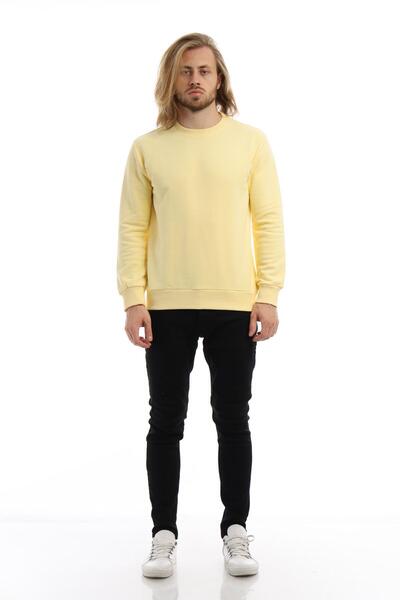 Polo State Erkek 3 İplik Pamuklu Regular Fit Basic Bisiklet Yaka Sarı Sweatshirt