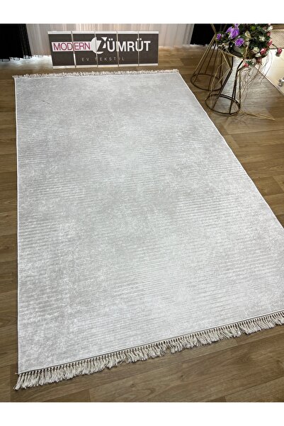 Zümrüt Ev Tekstil Yazlık Halı Dijital Baskılı Makinede Yıkanabilir Dot Taban İnce Halı Narin Krem