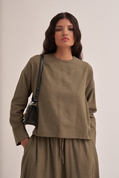 EBU Prive Women's Organic Cotton Blouse Skirt Set Brown