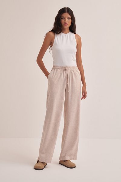 EBU Prive Women's Organic Cotton Palazzo Pants - Wide Leg and Natural