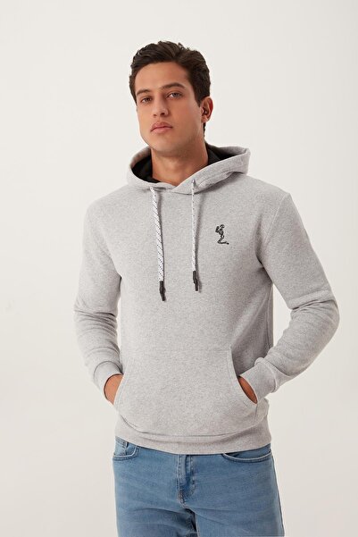 Polo State Мъжка блуза с качулка и бродерия Skeleton, 3 нишки, сива