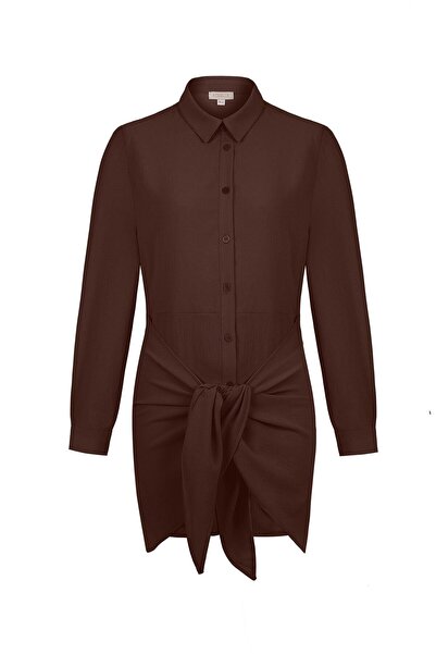AQUELLA Καφέ πουκάμισο φόρεμα