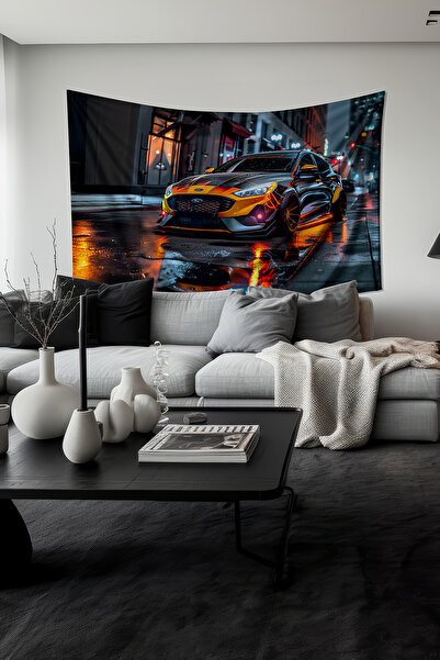 Moud's Gece Yansıması Araba Desenli Duvar Halısı Duvar Örtüsü Tapestry Süet D...