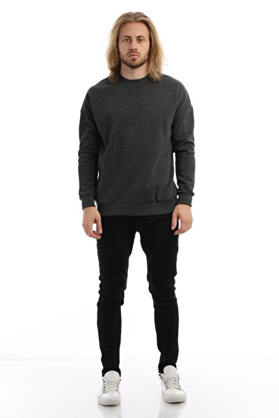 Polo State Men's 3 Thread Thick Karyoka Stitched Winter Loose Anthracite Sweatshirt