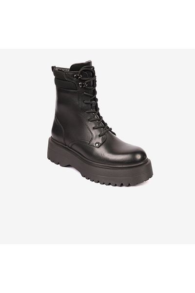 Greyder Women's Matte Black Genuine Leather Military Boots 4K2Ub33932