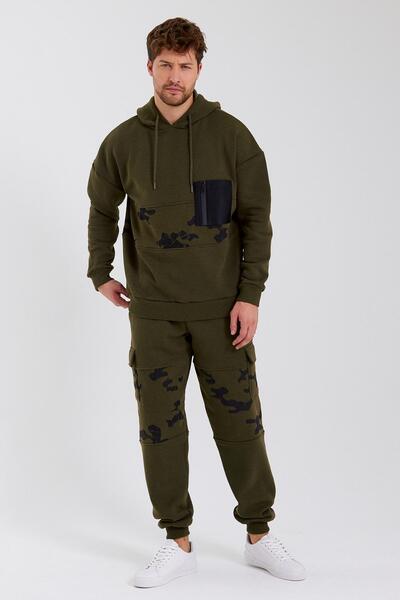 Polo State Ανδρικό φούτερ με κουκούλα με στάμπα καμουφλάζ Χακί